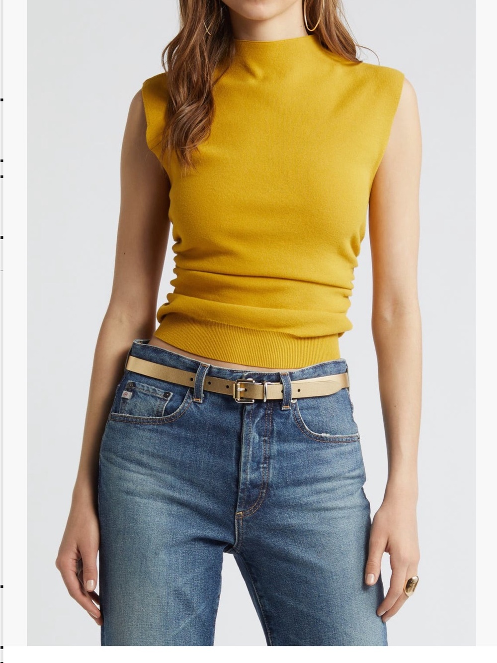 Open Edit Ruched Cap Sleeve Sweater